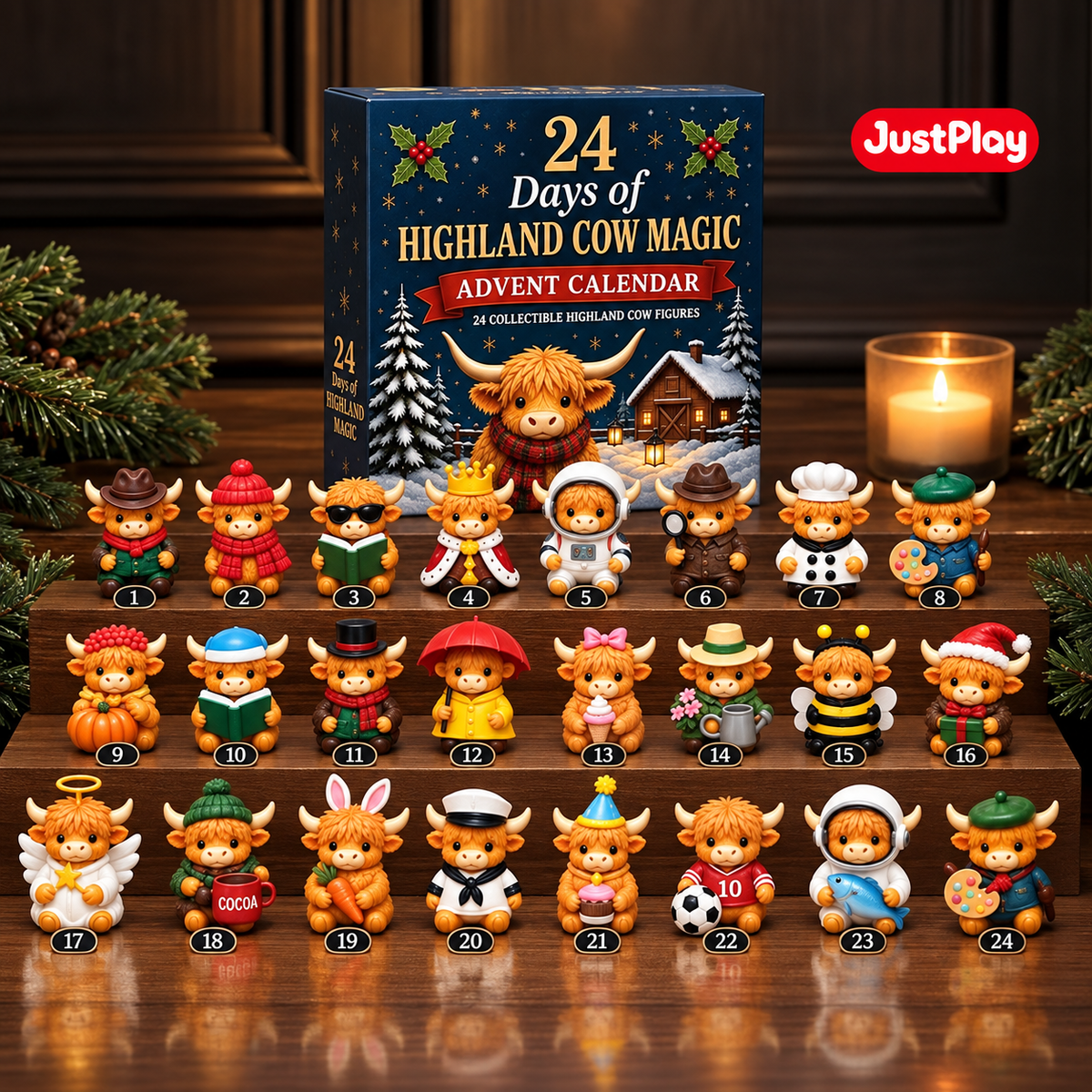 24 Days of Highland Cow Magic Advent Calendar – 24 Collectible Christmas Cow Figures