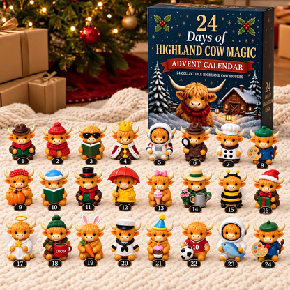24 Days of Highland Cow Magic Advent Calendar – 24 Collectible Christmas Cow Figures